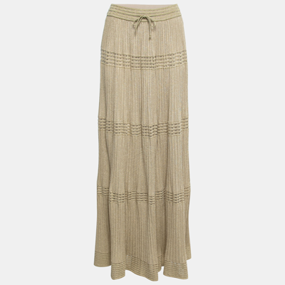Pre-owned M Missoni Gold Lurex Knit Pleated Maxi Skirt M