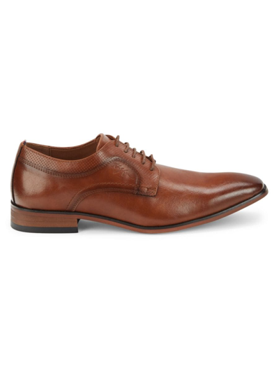 Shop Tommy Hilfiger Men's Solid Perforated Derby Shoes In Dark Natural