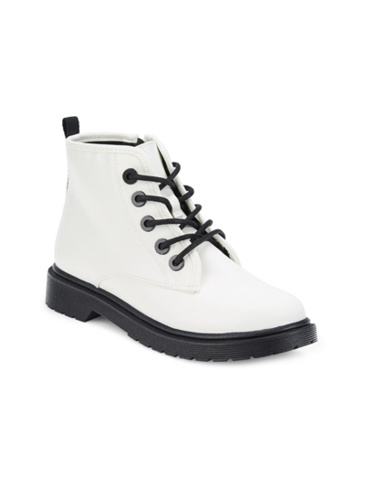 Shop Steve Madden Kid's Glitter Lace-up Boots In White
