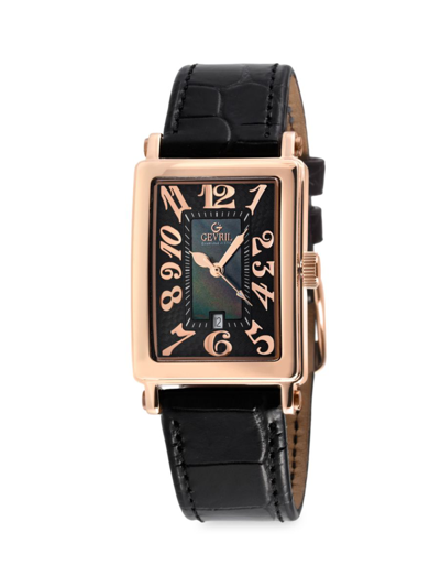 Shop Gevril Women's Avenue Of Americas 25mm Ion Plated Rose Goldtone Stainless Steel & Leather Strap Watch