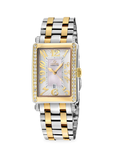 Shop Gevril Women's Avenue Of Americas 25mm Two Tone Stainless Steel Diamond Bracelet Watch In Sapphire