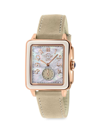 Shop Gv2 Women's Bari 34mm Stainless Steel, Diamond, Mother Of Pearl & Leather Strap Watch In Tan