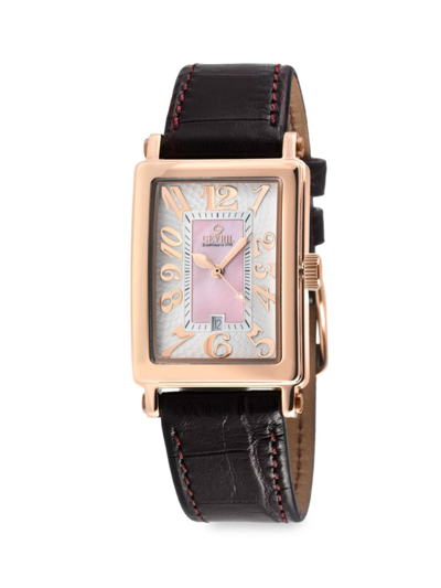Shop Gevril Women's Avenue Of Americas 25mm Ion Plated Rose Goldtone Stainless Steel & Leather Strap Watch