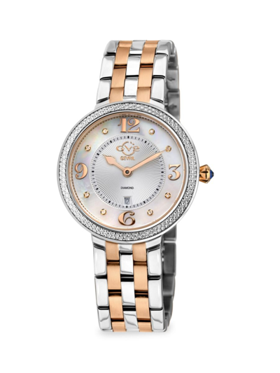 Gv2 Women's Verona 37mm Two Tone Stainless Steel, Mother Of Pearl & 0.05 Tcw Diamond Bracelet Watch In Sapphire