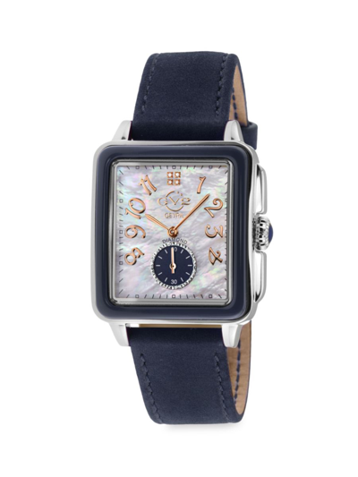 Shop Gv2 Women's Bari 34mm Stainless Steel, Diamond, Mother Of Pearl & Leather Strap Watch In Sapphire