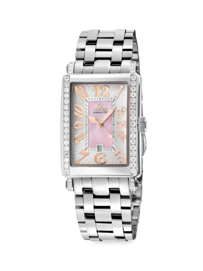 Shop Gevril Women's Avenue Of Americas 25mm Stainless Steel & Diamond Bracelet Watch In Light Pink