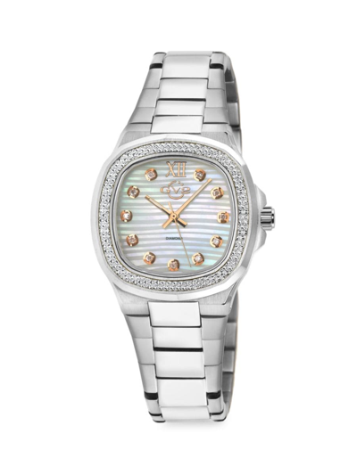 Shop Gv2 Women's Potente 33mm Silvertone Stainless Steel, Mother Of Pearl & 0.13 Tcw Diamond Bracelet Watch In Sapphire