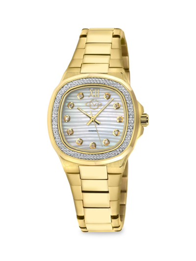 Shop Gv2 Women's Potente 33mm Goldtone Stainless Steel & 0.13 Tcw Diamond Bracelet Watch In Sapphire