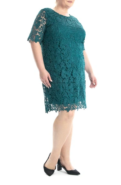 Nina Leonard Crochet Lace Sheath Dress In Radiant Teal