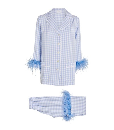 Shop Sleeper Feather-trimmed Party Pyjama Set In Blue