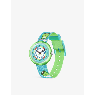 Shop Flik Flak Girls Green Kids Fbnp201 Kawataro Bio-sourced Plastic And Recycled-pet Quartz Watch