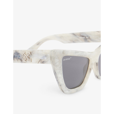 Shop Off-white C/o Virgil Abloh Women's Marble Dark Grey Edvard Logo-print Cat-eye Acetate Sunglasses