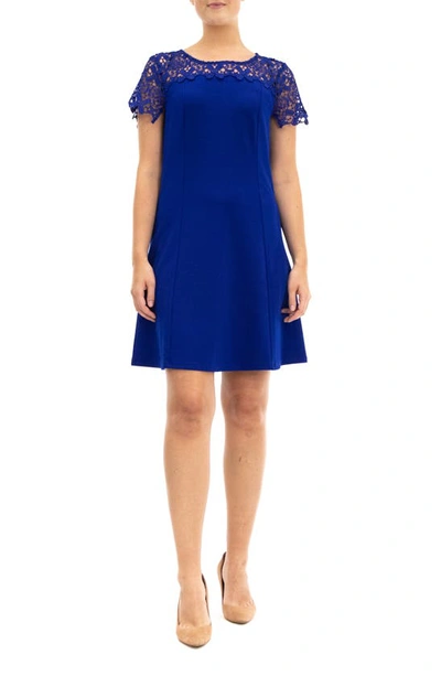 Nina Leonard Cap Sleeve A-line Dress In Sapphire