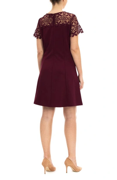 Nina Leonard Cap Sleeve A-line Dress In Deep Wine