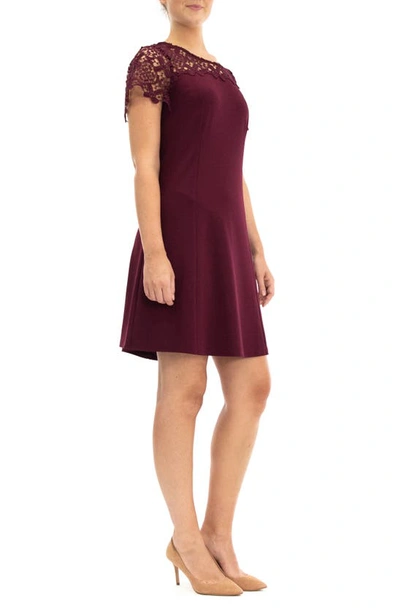 Nina Leonard Cap Sleeve A-line Dress In Deep Wine