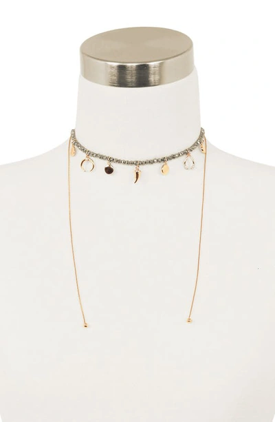 Shop Olivia Welles Detailed Bead & Mixed Charm Double Hanging Chain Necklace In Gold-grey