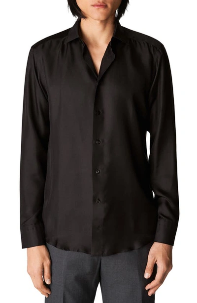 Shop Eton Solid Slim Fit Silk Dress Shirt In Black