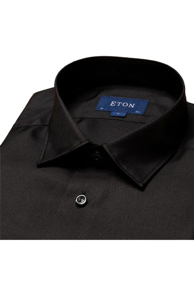 Shop Eton Solid Slim Fit Silk Dress Shirt In Black