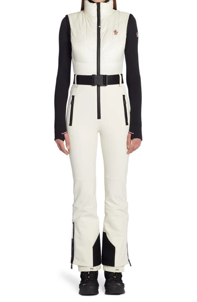 Shop Moncler Water Repellent Mixed Media Ski Jumpsuit In White
