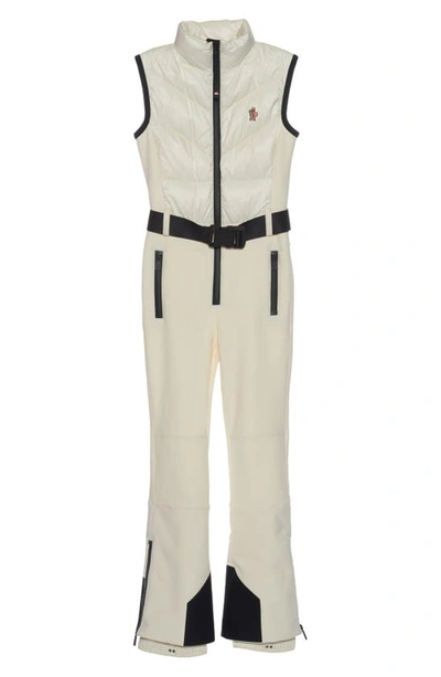 Shop Moncler Water Repellent Mixed Media Ski Jumpsuit In White
