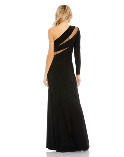 Mac Duggal Jersey One Shoulder Illusion Cut Out Gown In Black