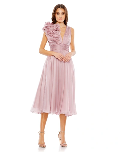 Shop Mac Duggal Sleeveless Chiffon A-line Tea Length Cocktail Dress In Rose