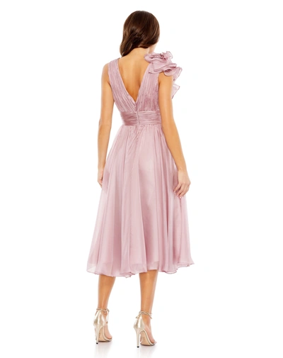 Shop Mac Duggal Sleeveless Chiffon A-line Tea Length Cocktail Dress In Rose