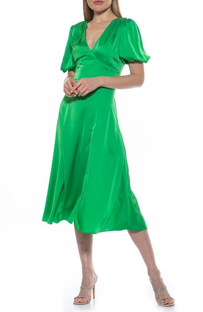 Shop Alexia Admor V-neck Puff Sleeve Midi Dress In Bright Green