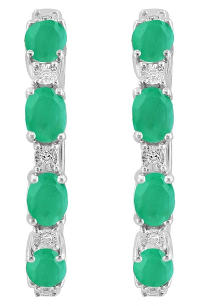 Effy Sterling Silver Emerald Diamond Hoop Earrings In Green