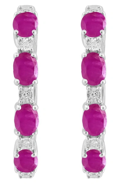 Effy Sterling Silver Ruby & Diamond Hoop Earrings In Red