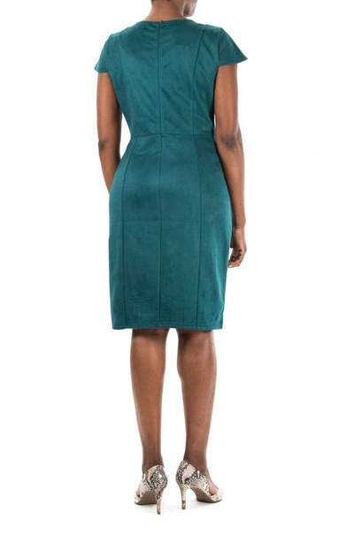 Shop Nina Leonard Jewel Neck Cap Sleeve Dress In Radiant Teal