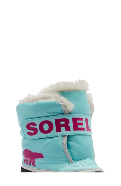Shop Sorel Kids' Snow Commander Insulated Waterproof Boot In Ocean Surf/ Cactus Pink