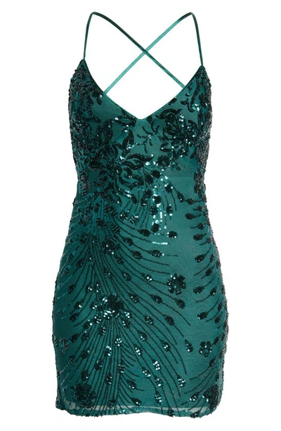 Shop Lulus Keep Glowing Floral Sequin Minidress In Emerald Green