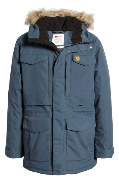 Shop Fjall Raven Nuuk Parka With Faux Fur Trim In Mountain Blue
