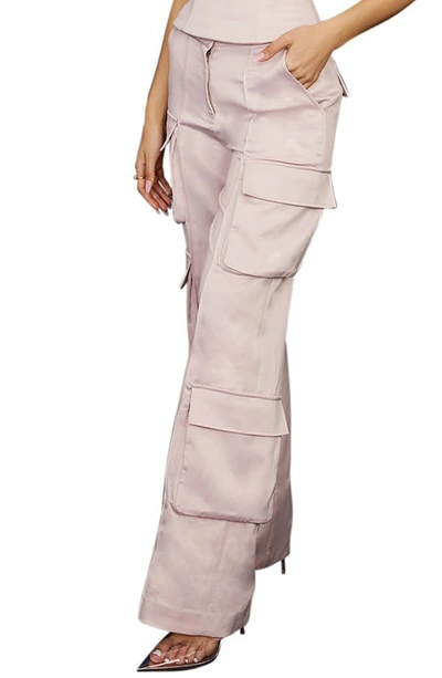 House Of Cb Daria Cargo Satin Trousers In Crystal