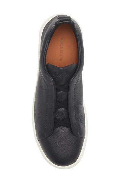 Shop Zegna Triple Stitch Deerskin Leather Slip-on Sneaker In Navy