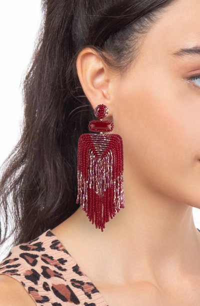 Shop Deepa Gurnani Jody Fringe Drop Earrings In Maroon