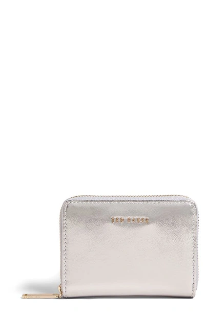 Shop Ted Baker Small Lilleee Zip Around Leather Wallet In Silver