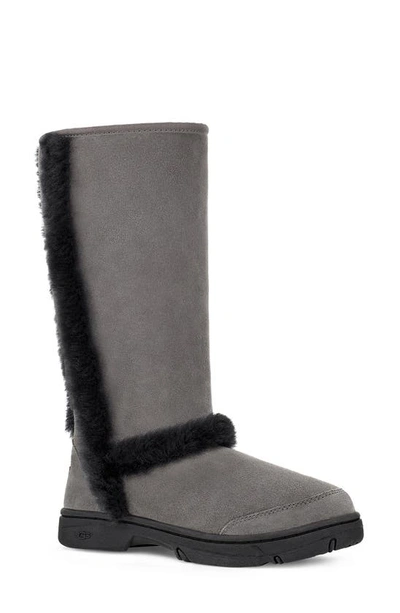 Shop Ugg Sunburst Genuine Shearling Tall Boot In Grey / Black