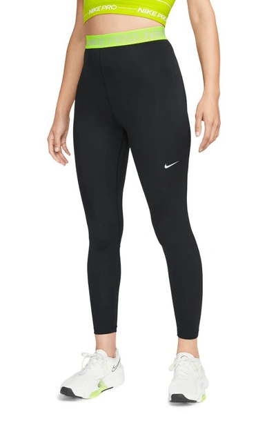 Shop Nike Pro 365 High Waist 7/8 Leggings In Black/ Volt/ White