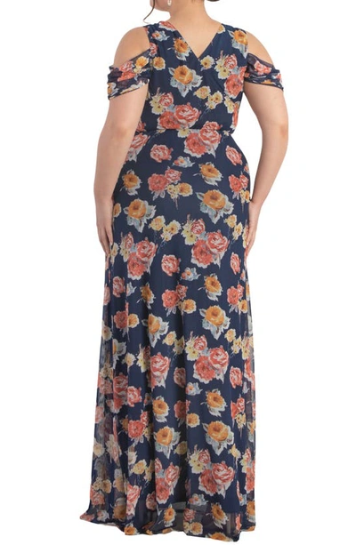 Kiyonna Seraphina Cold Shoulder Mesh Gown In Brushed Florals