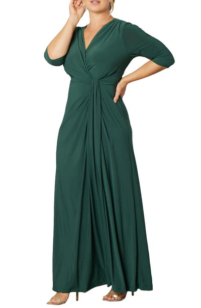 Kiyonna Romanced By Moonlight Glitter A-line Jersey Gown In Hunter Green