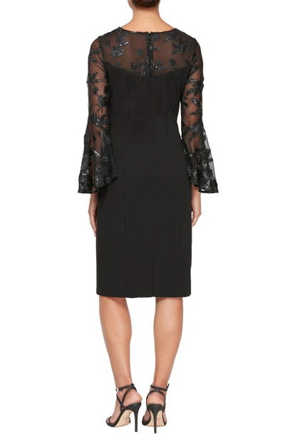 Shop Alex Evenings Embroidered Illusion Bell Sleeve Sheath Dress In Black