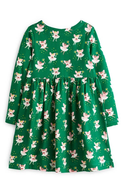 Shop Mini Boden Kids' Fun Bunny Print Long Sleeve Cotton Jersey Dress In Shady Glade Green Fairies