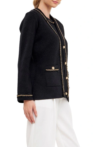 Endless Rose Fifa Chain Trim Cardigan In Black In Black