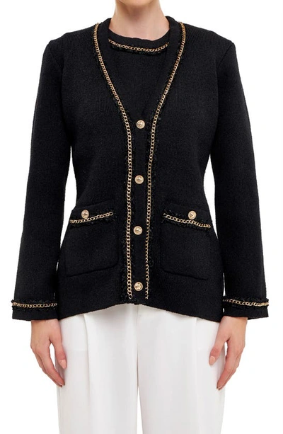 Endless Rose Fifa Chain Trim Cardigan In Black In Black