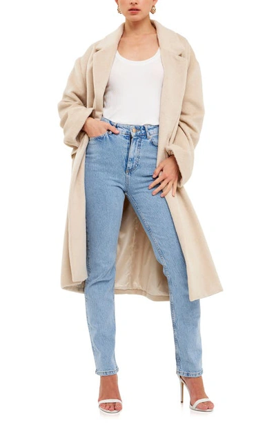 Shop Endless Rose Oversize Brushed Coat In Beige