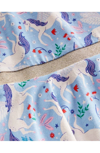 Shop Mini Boden Kids' Print Stretch Cotton Skater Dress In Dusty Blue Magical Unicorns
