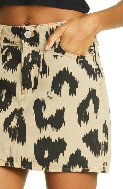 Shop Attico Kelly Animal Print Denim Miniskirt In Black/ Brown