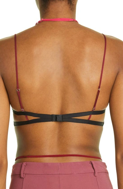 Nensi Dojaka Triple Petal Sheer Tulle Halter Bra Top In Hawthorn Rose